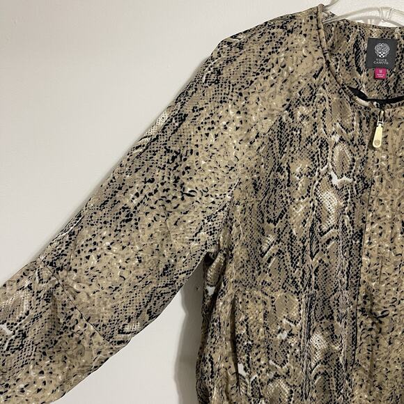 Vince Camuto Snakeskin Animal Print Bomber Jacket Size M Tan Black Zip Soft Fall - Picture 3 of 11